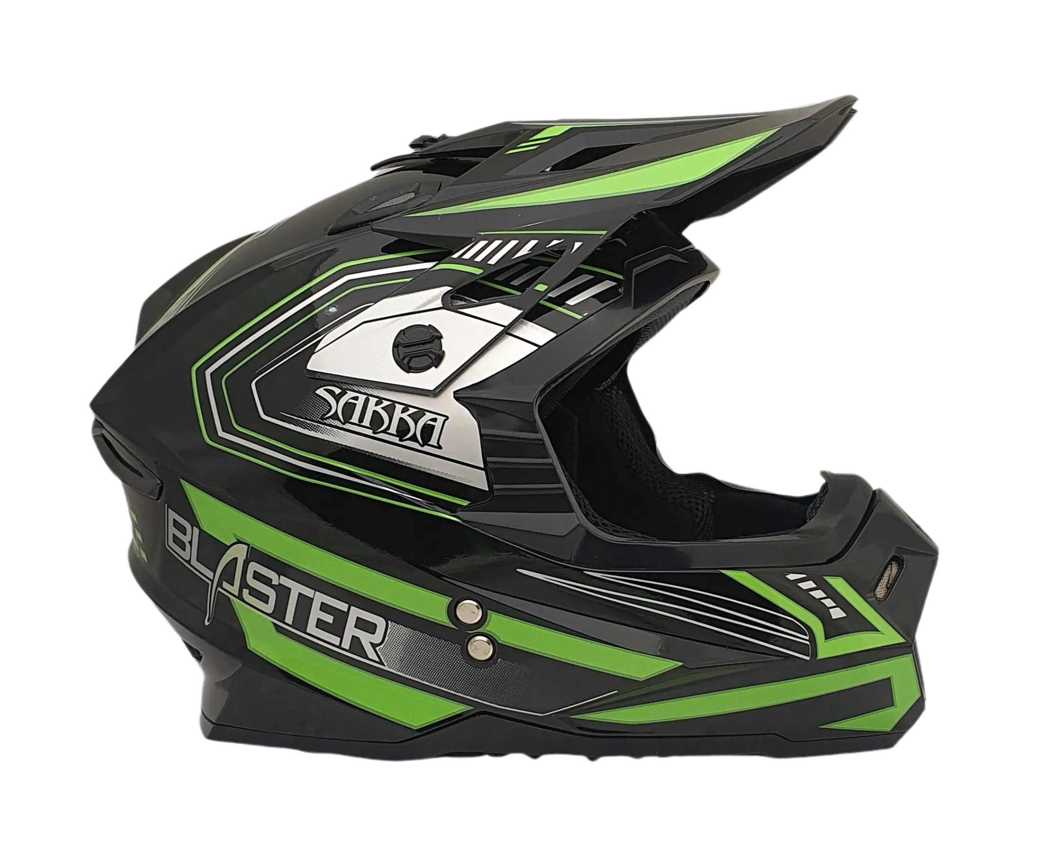 Side View of Sakka Blaster S Black Green Shine Helmet